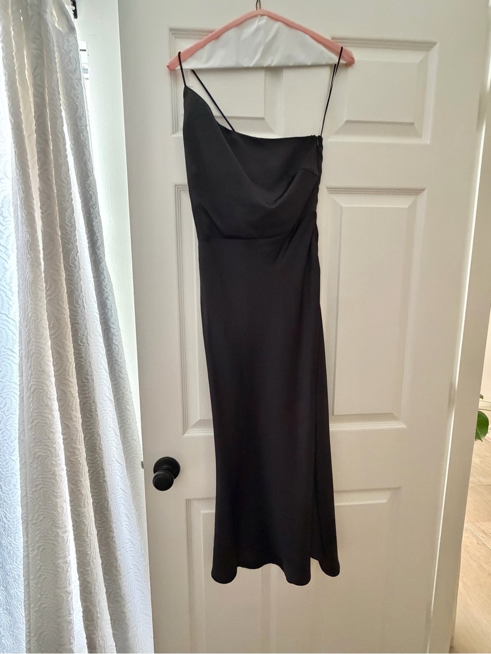 Black Satin One Shoulder Cocktail Dress